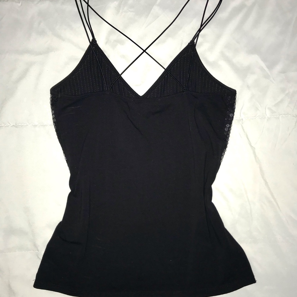 Y2K Sequin Black Strappy Tank Top - Picture 3 of 7